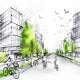 Illustration d'un vélo comme élément central de la mobilité urbaine avec végétation
